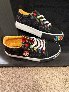 Nintendo Black Low-Top Sneakers with Rainbow Accents